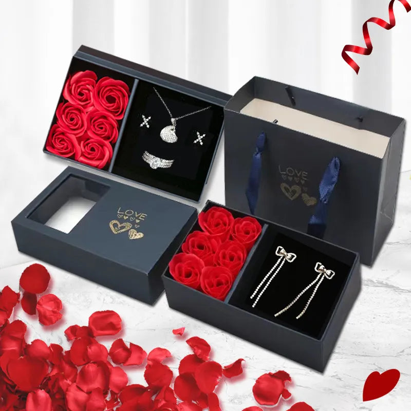 100 Sprachen "Ich liebe dich" Halskette mit 6 Rosen Luxus Geschenkbox